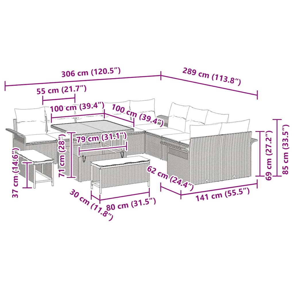 Conjunto de Sofá de Jardim 13 pcs Preto vime PE