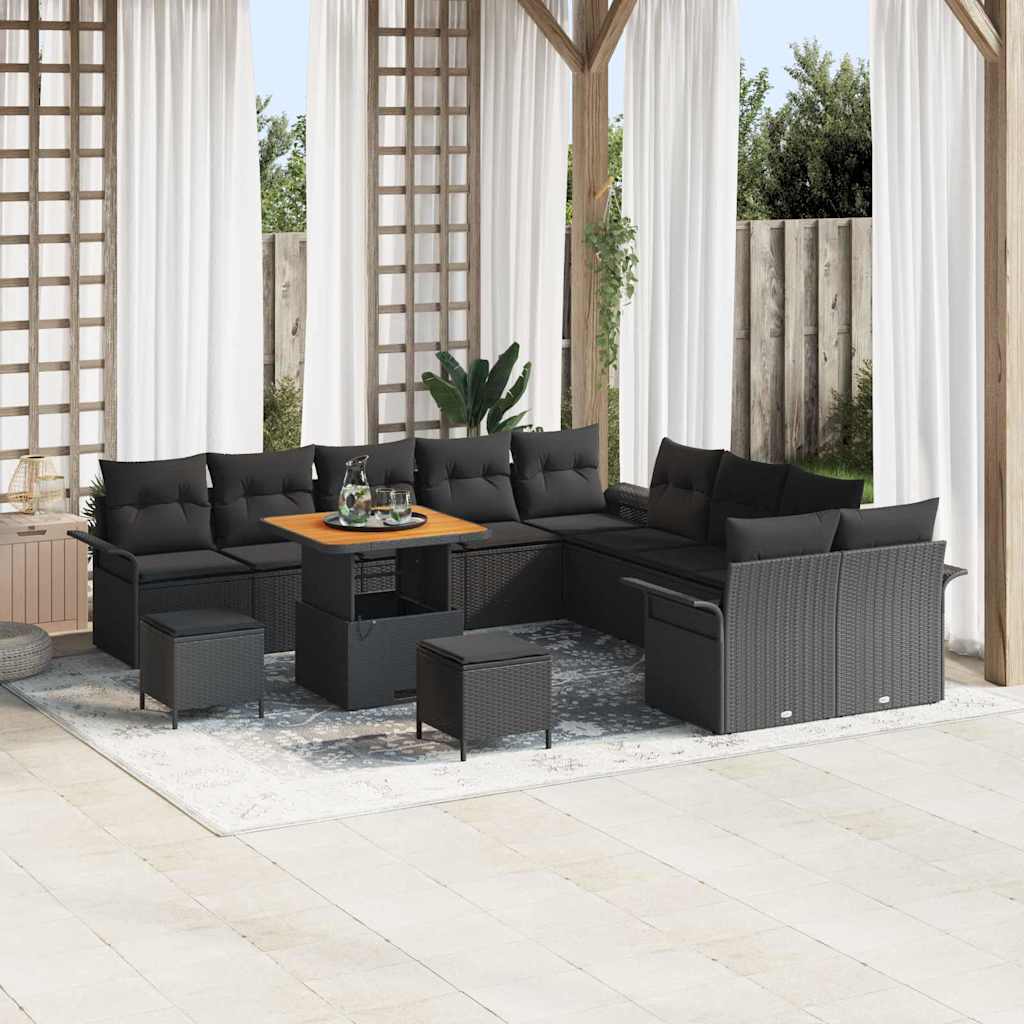 Conjunto de Sofá de Jardim 13 pcs Preto vime PE