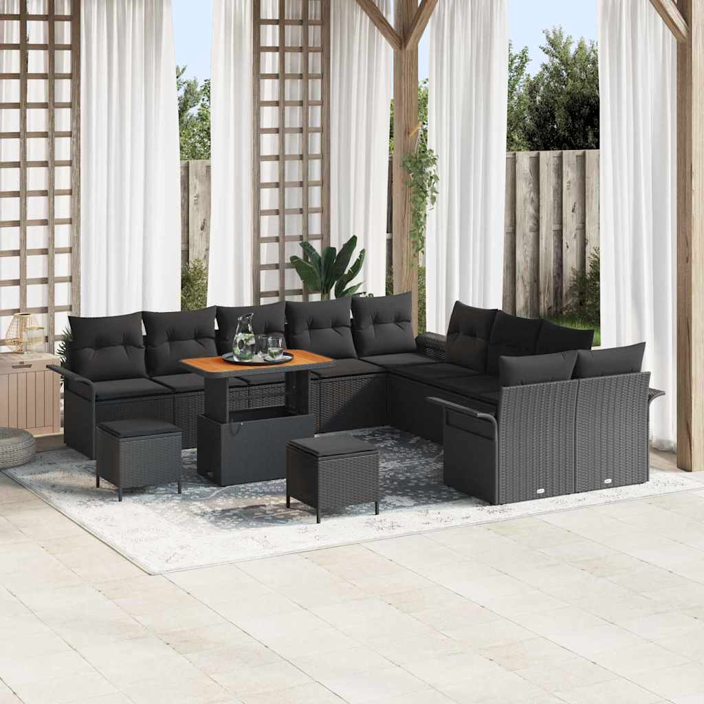 Conjunto de Sofá de Jardim 13 pcs Preto vime PE
