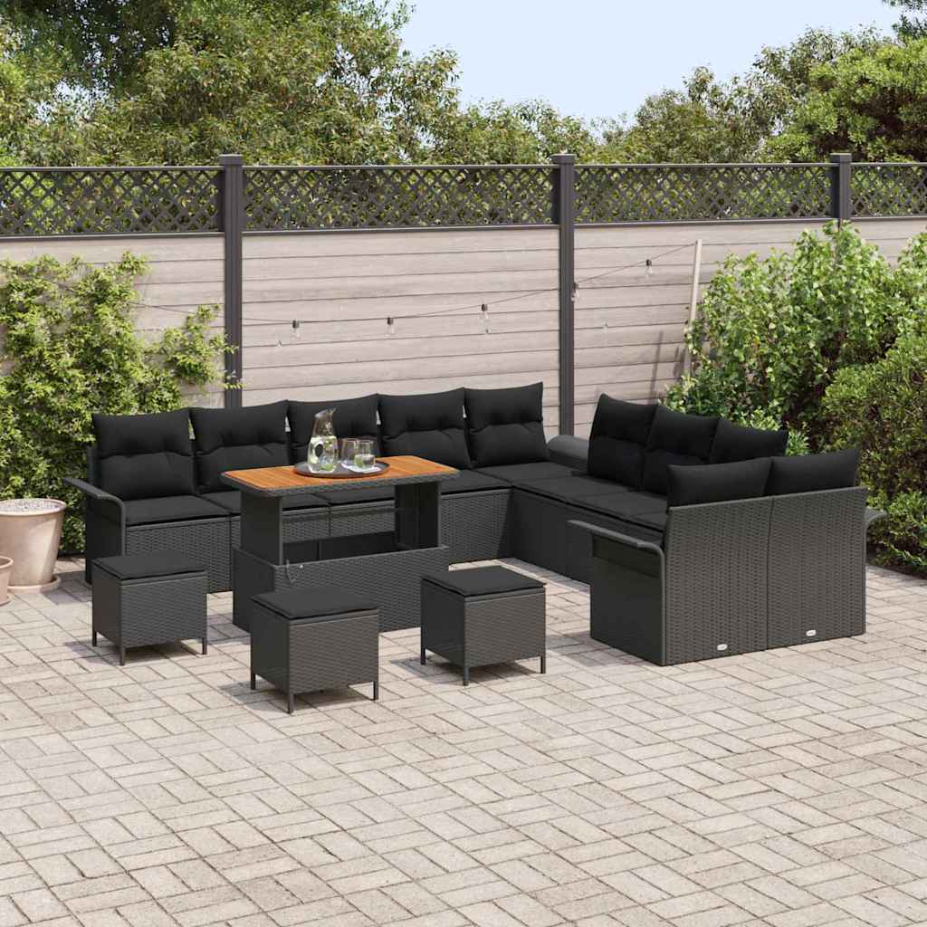 Conjunto de Sofá de Jardim 14 pcs Preto vime PE