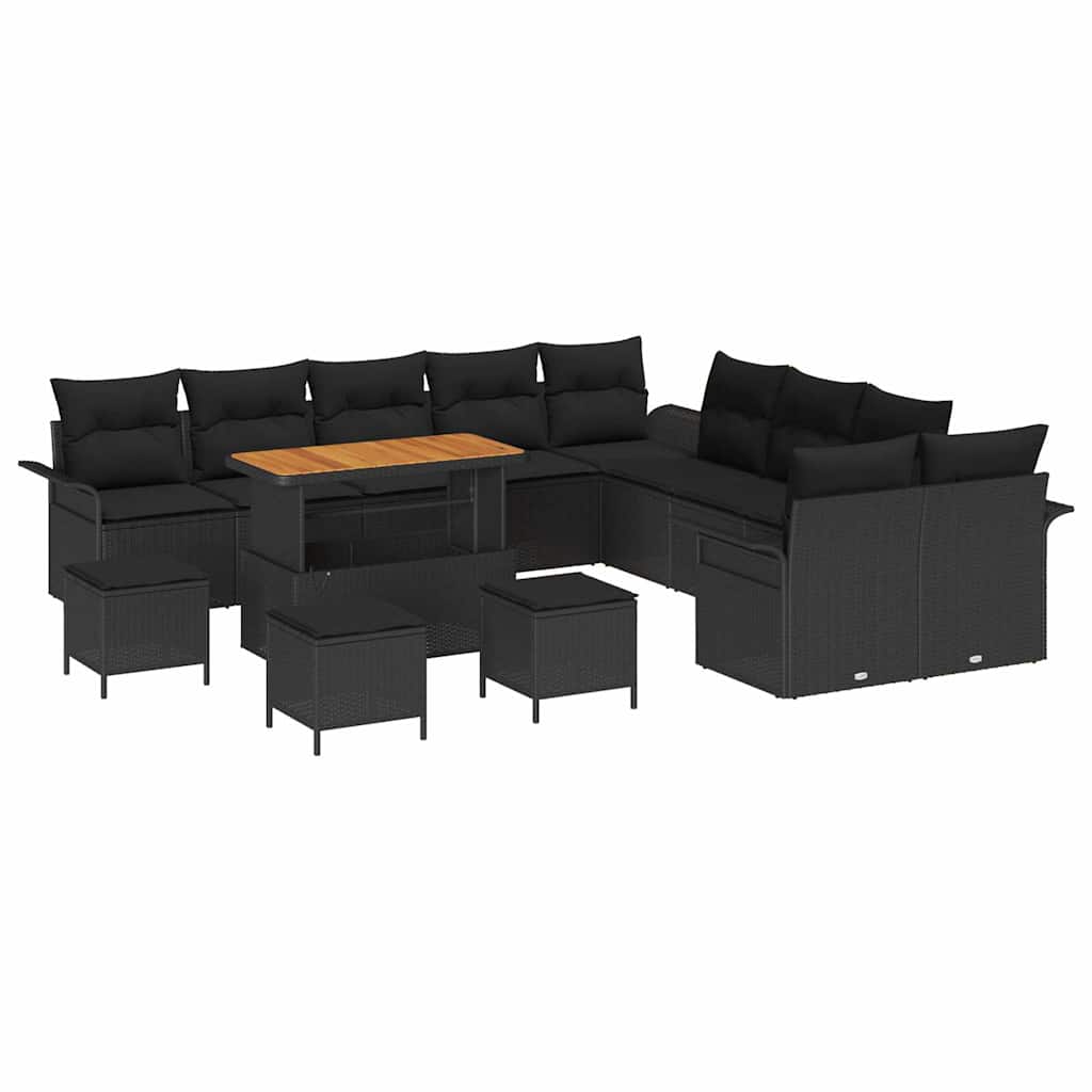 Conjunto de Sofá de Jardim 14 pcs Preto vime PE