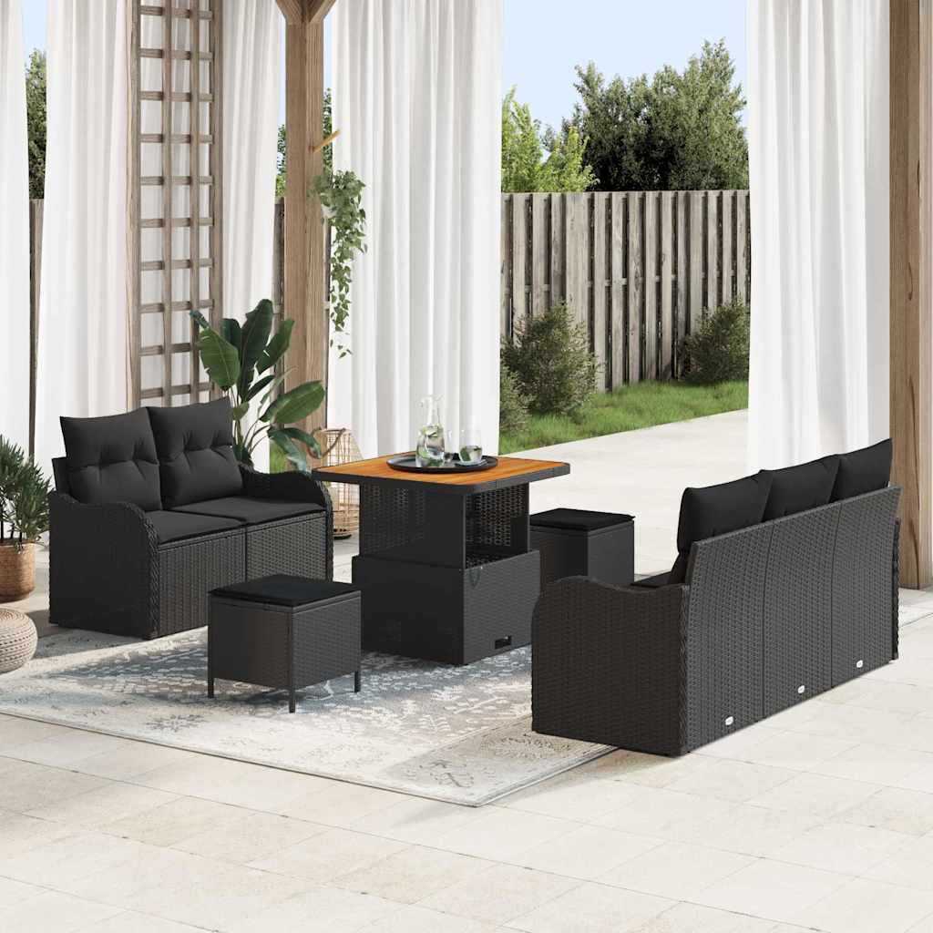 Conjunto de Sofá de Jardim 8 pcs Preto vime PE