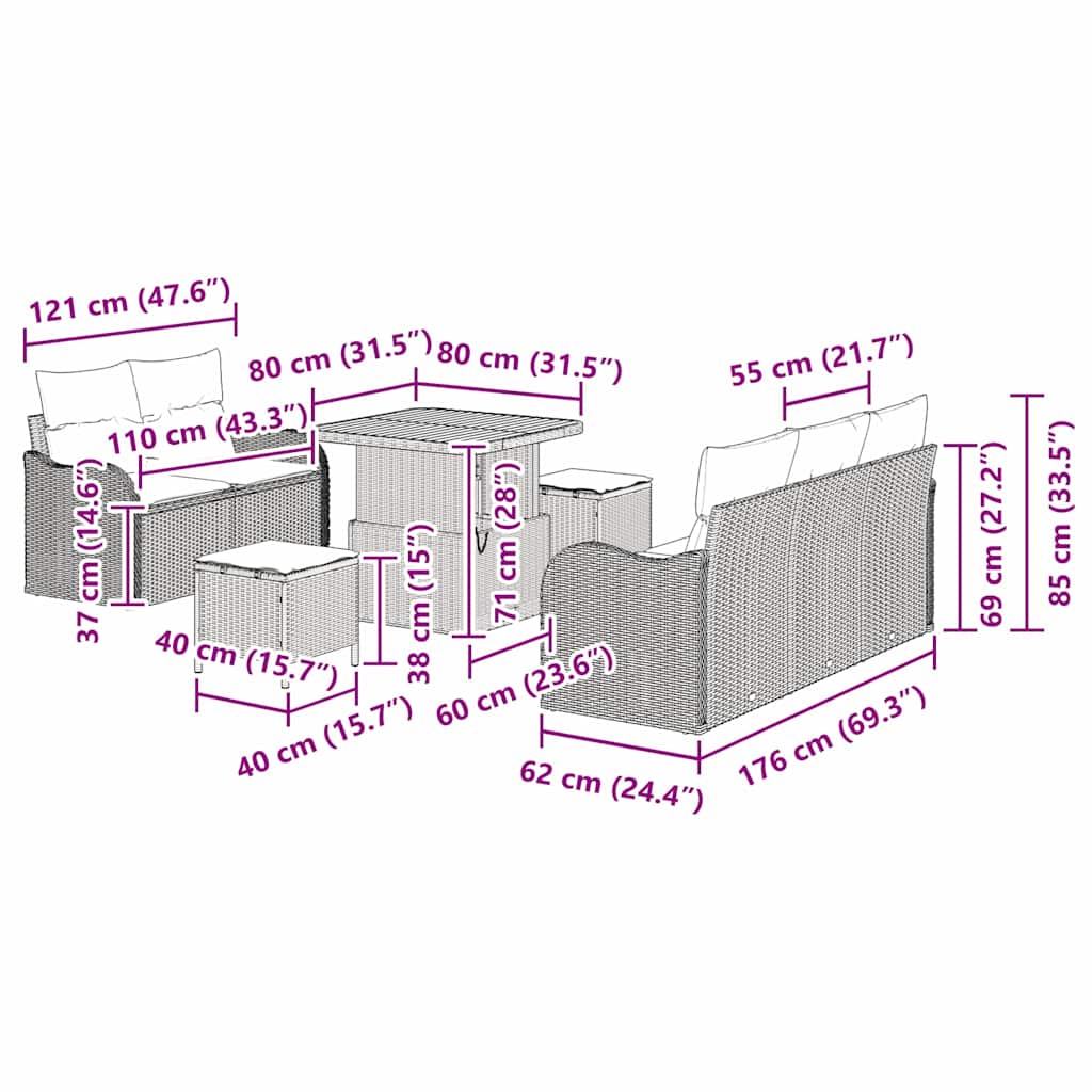Conjunto de Sofá de Jardim 8 pcs Preto vime PE