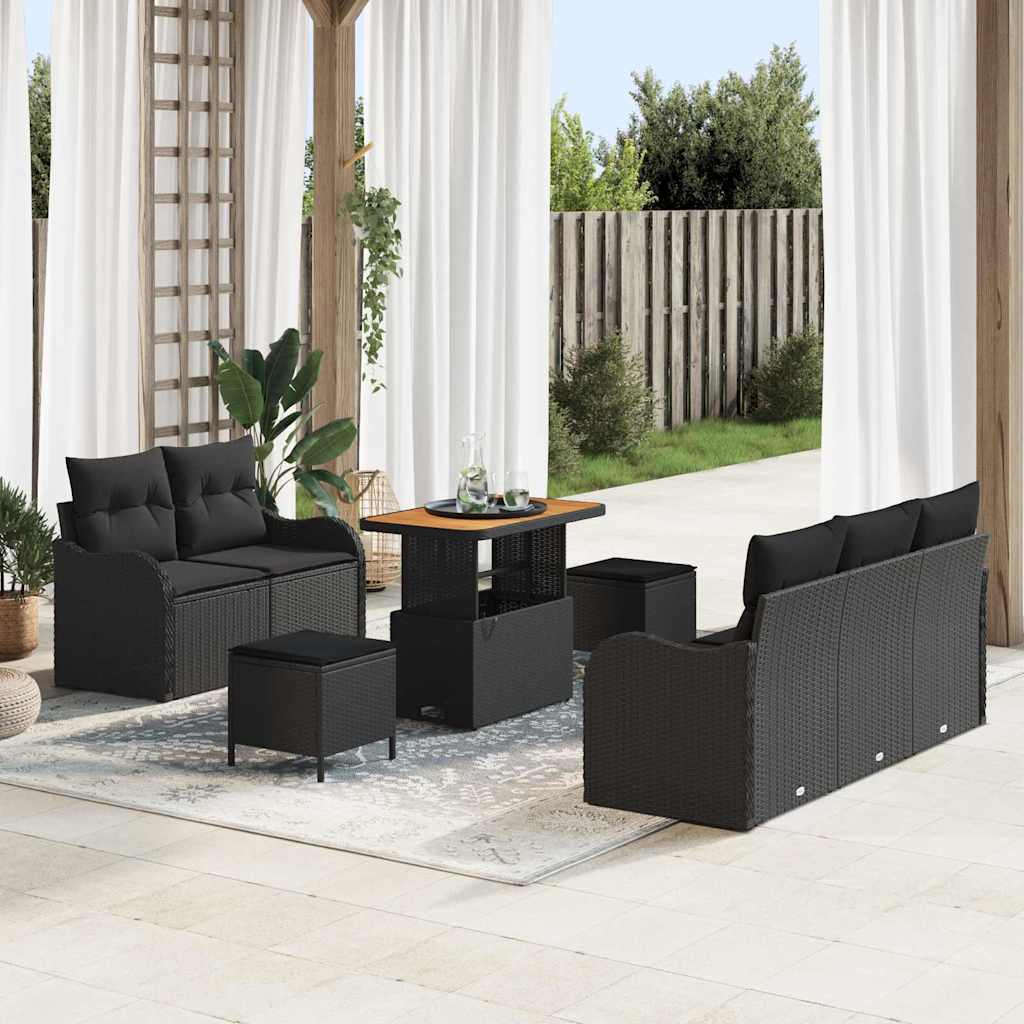 Conjunto de Sofá de Jardim 8 pcs Preto vime PE