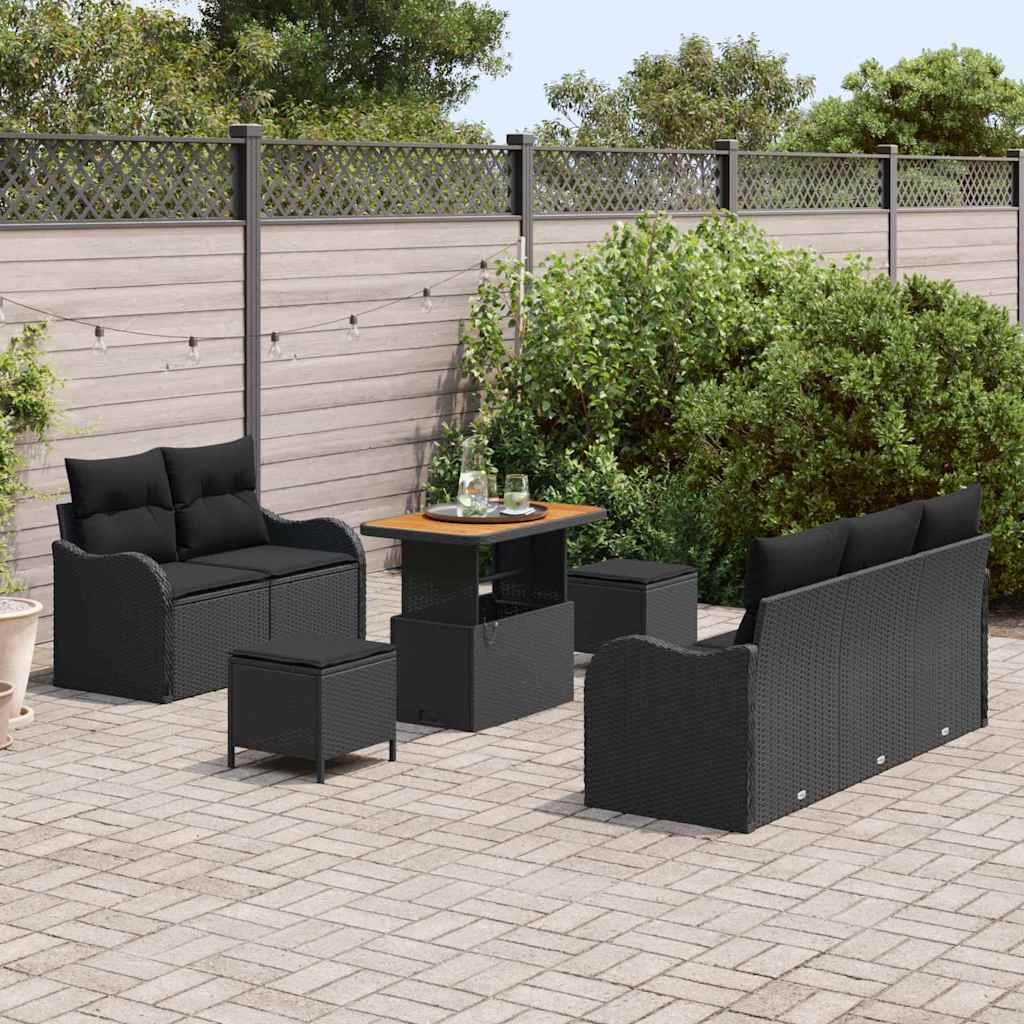 Conjunto de Sofá de Jardim 8 pcs Preto vime PE