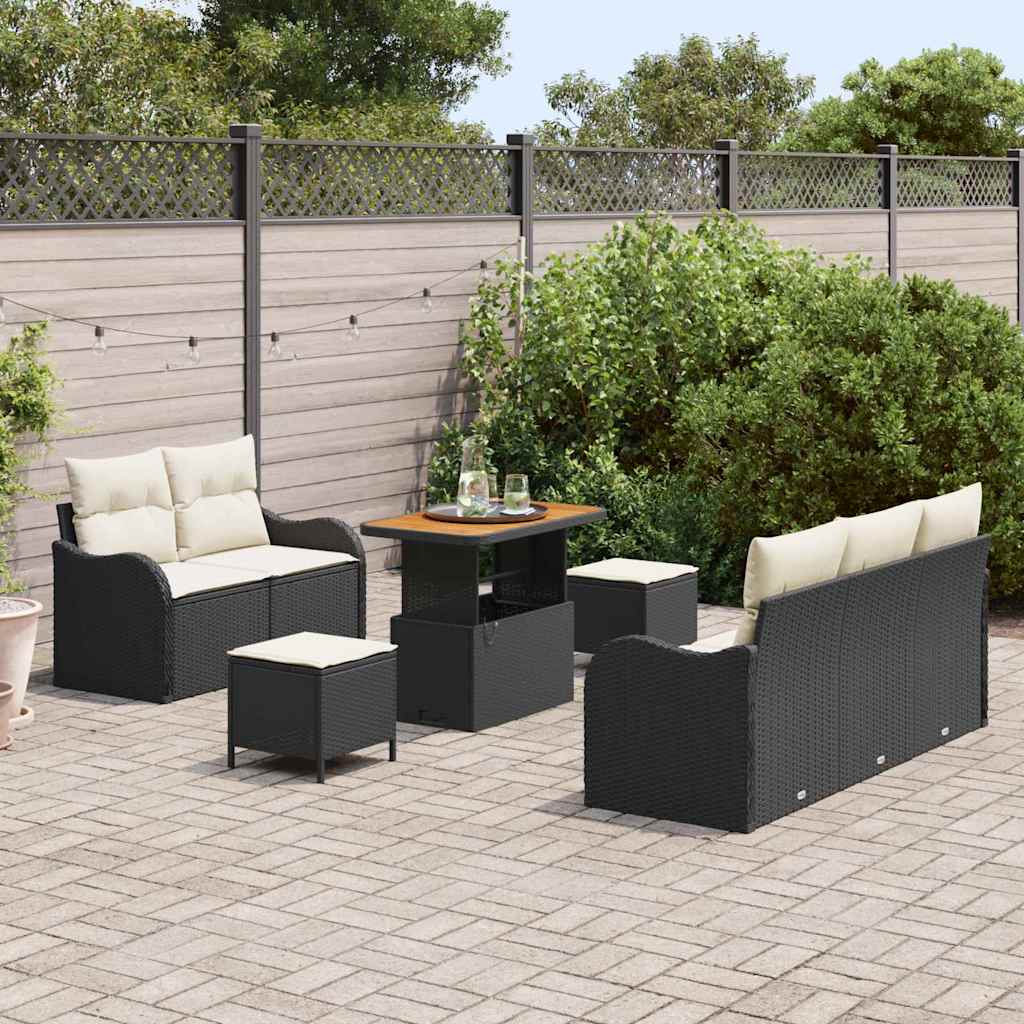 Conjunto de Sofá de Jardim 8 pcs Preto vime PE