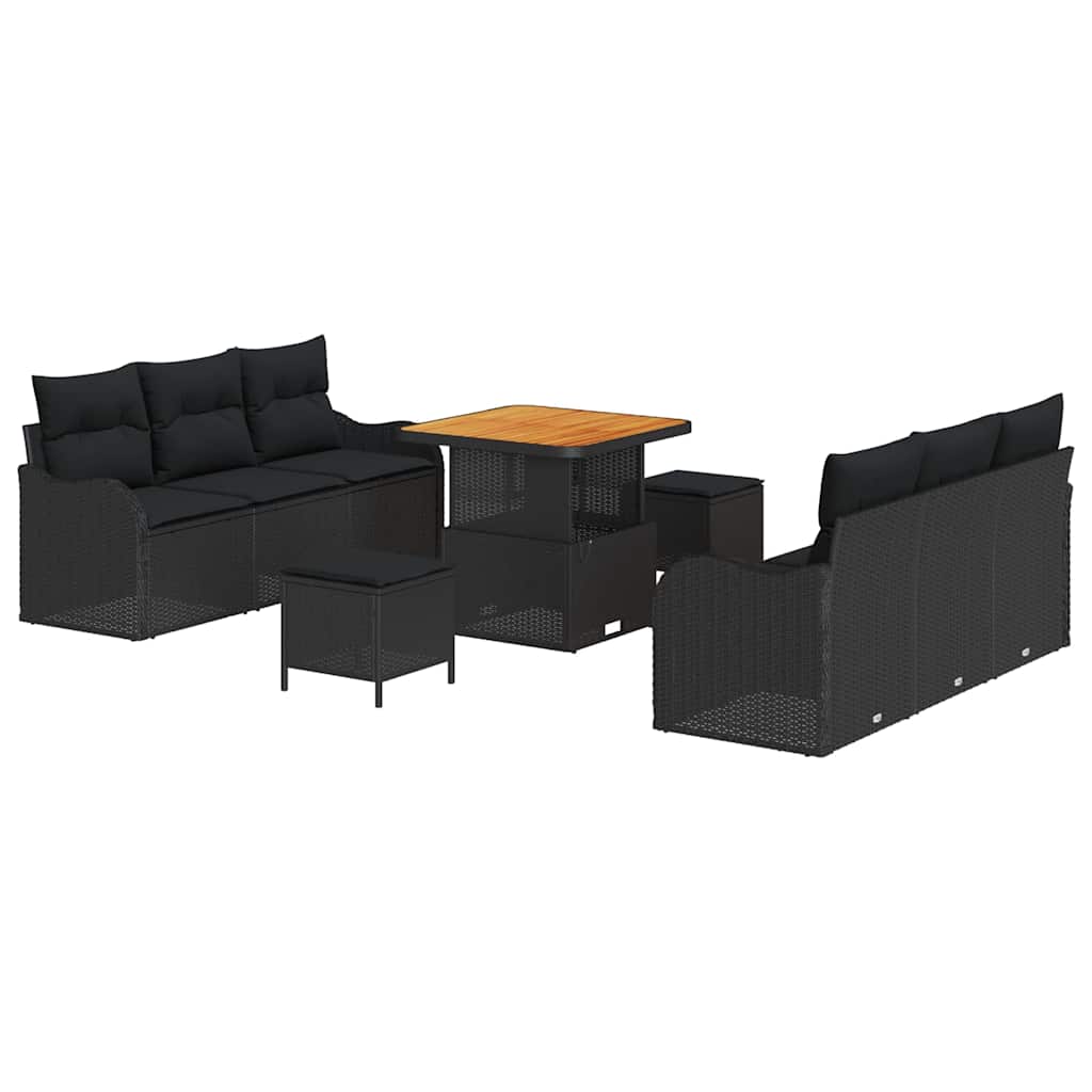 Conjunto de Sofá de Jardim 9 pcs Preto vime PE