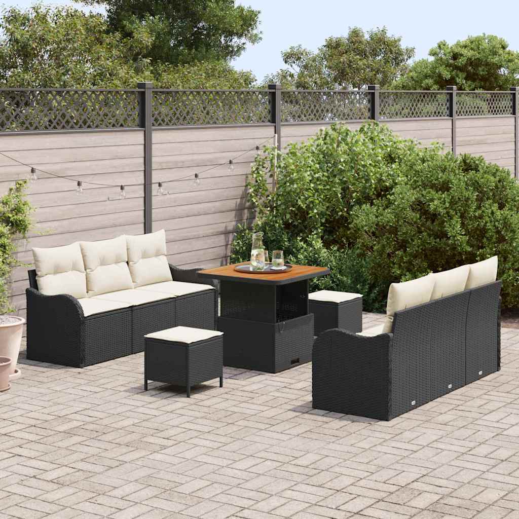 Conjunto de Sofá de Jardim 9 pcs Preto vime PE