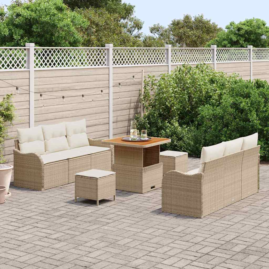 Conjunto de Sofá de Jardim 9 pcs Bege vime PE