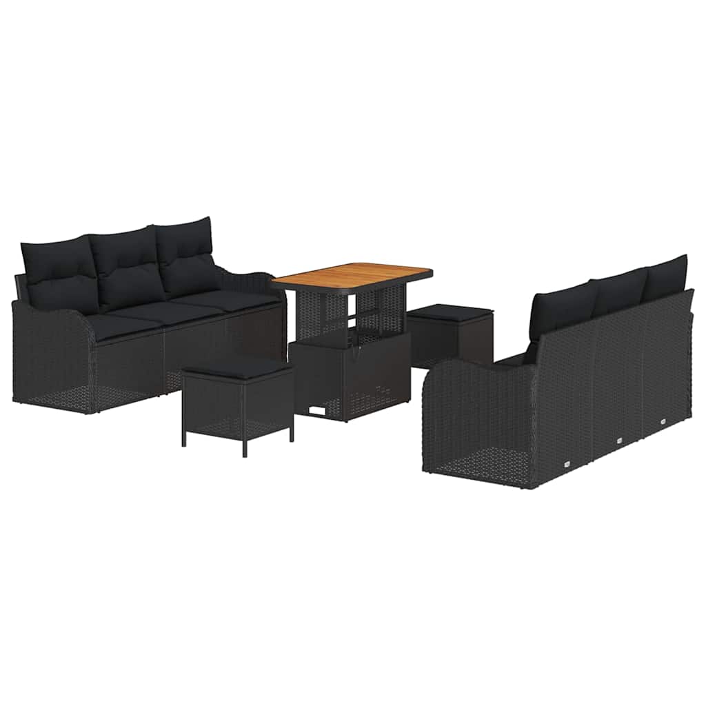 Conjunto de Sofá de Jardim 9 pcs Preto vime PE