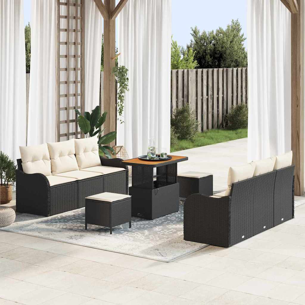 Conjunto de Sofá de Jardim 9 pcs Preto vime PE