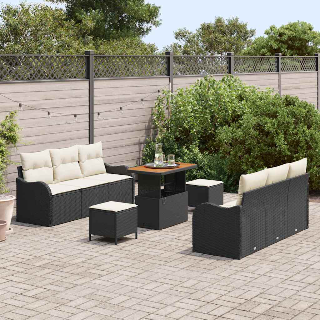 Conjunto de Sofá de Jardim 9 pcs Preto vime PE