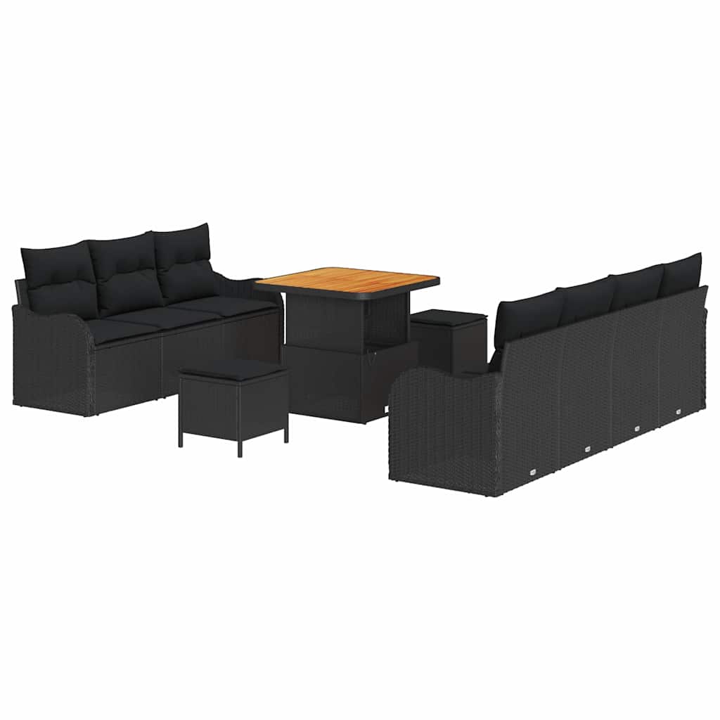 Conjunto de Sofá de Jardim 10 pcs Preto vime PE