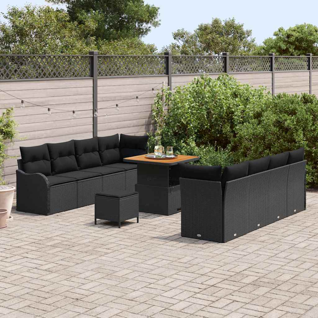 Conjunto de Sofá de Jardim 11 pcs Preto vime PE