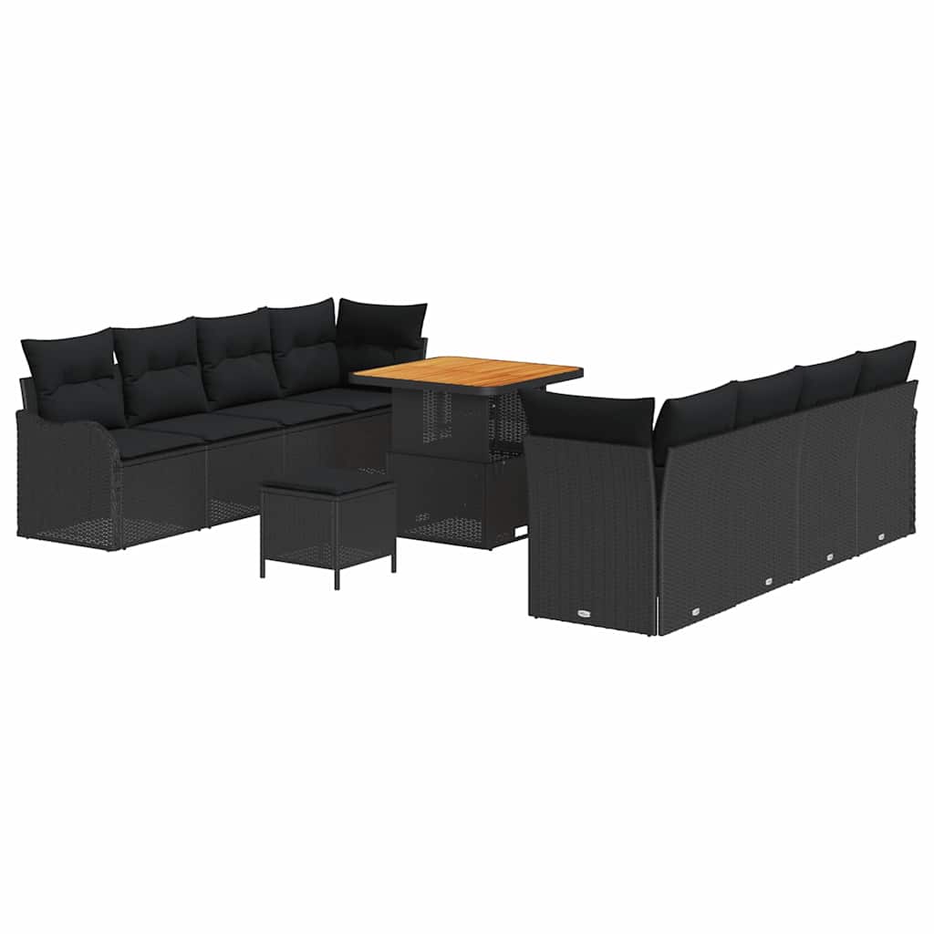 Conjunto de Sofá de Jardim 11 pcs Preto vime PE