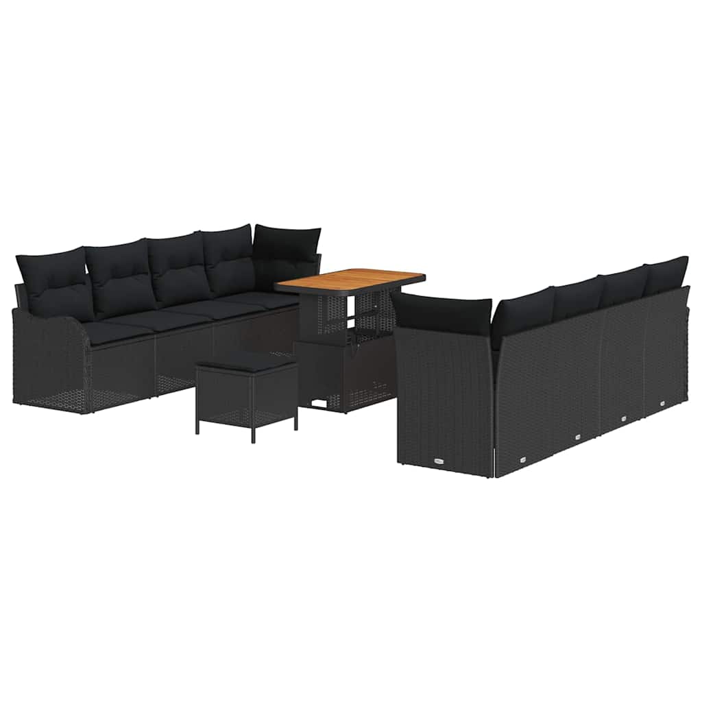 Conjunto de Sofá de Jardim 11 pcs Preto vime PE