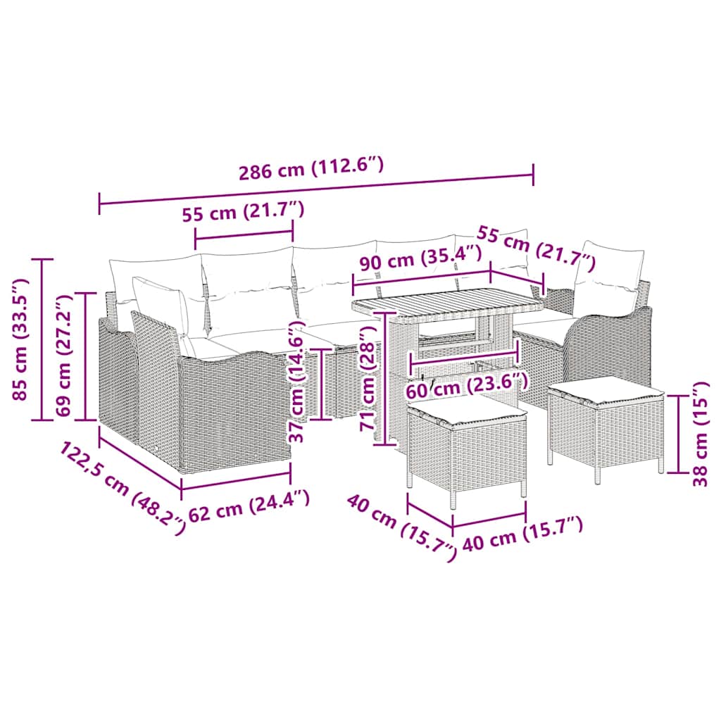 Conjunto de Sofá de Jardim 10 pcs Preto vime PE