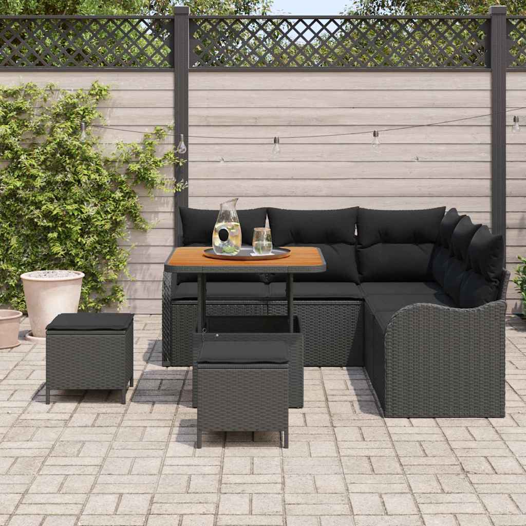Conjunto de Sofá de Jardim 8 pcs Preto vime PE