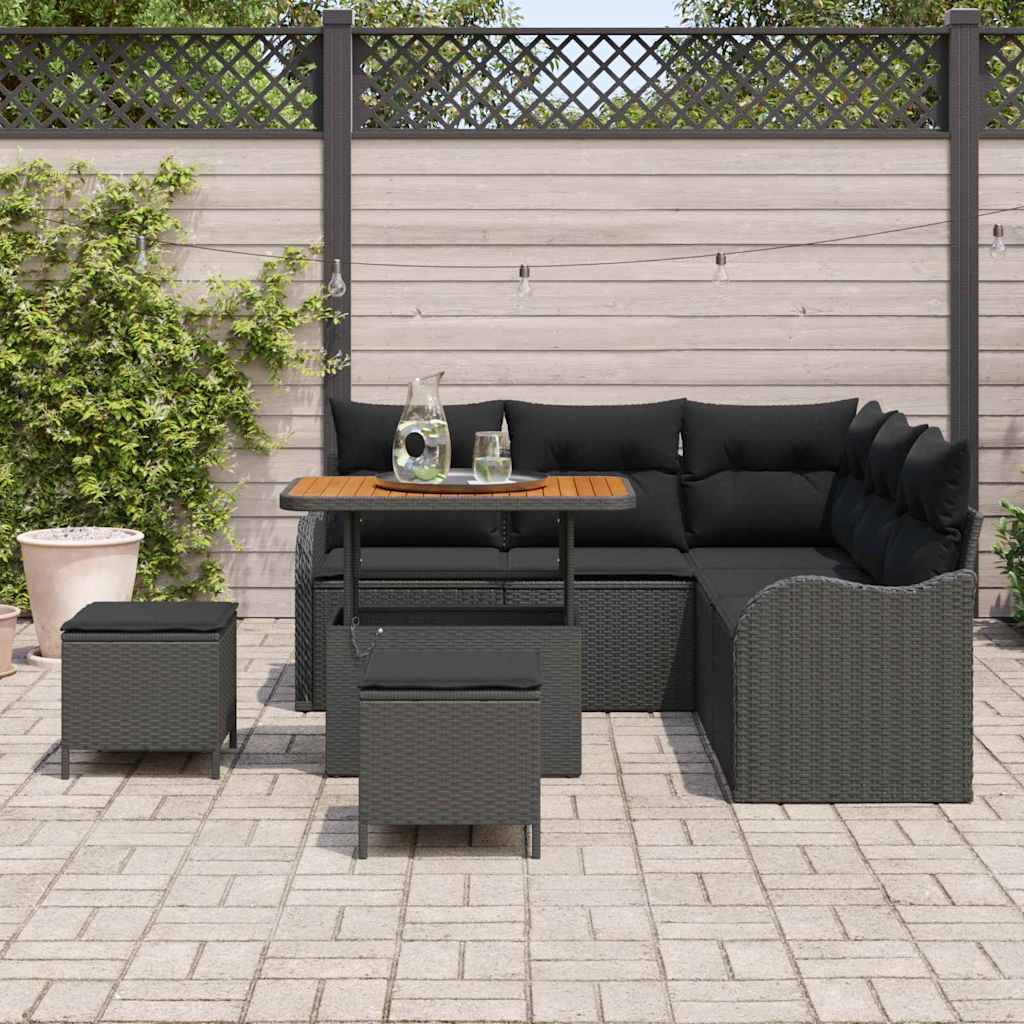 Conjunto de Sofá de Jardim 8 pcs Preto vime PE