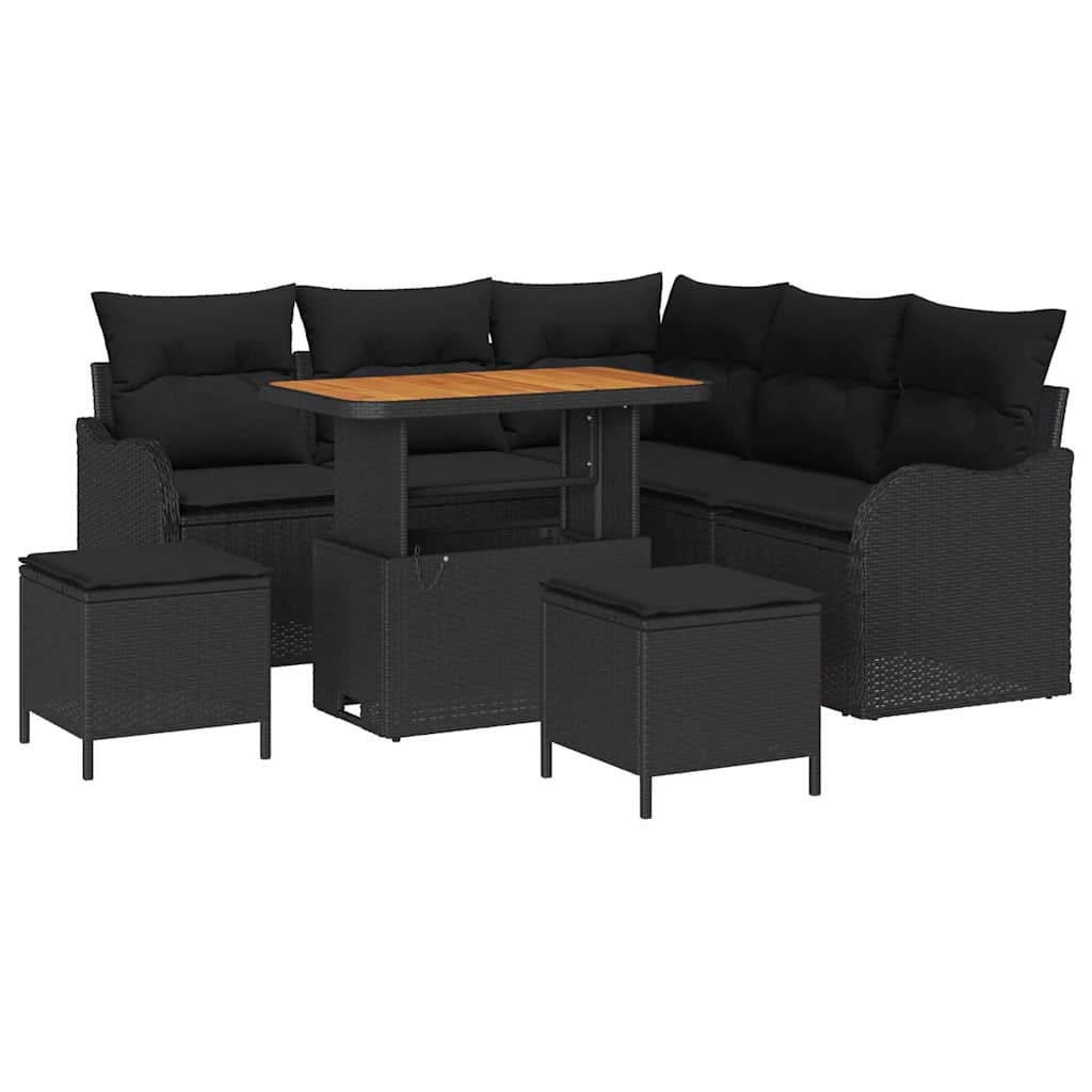 Conjunto de Sofá de Jardim 8 pcs Preto vime PE
