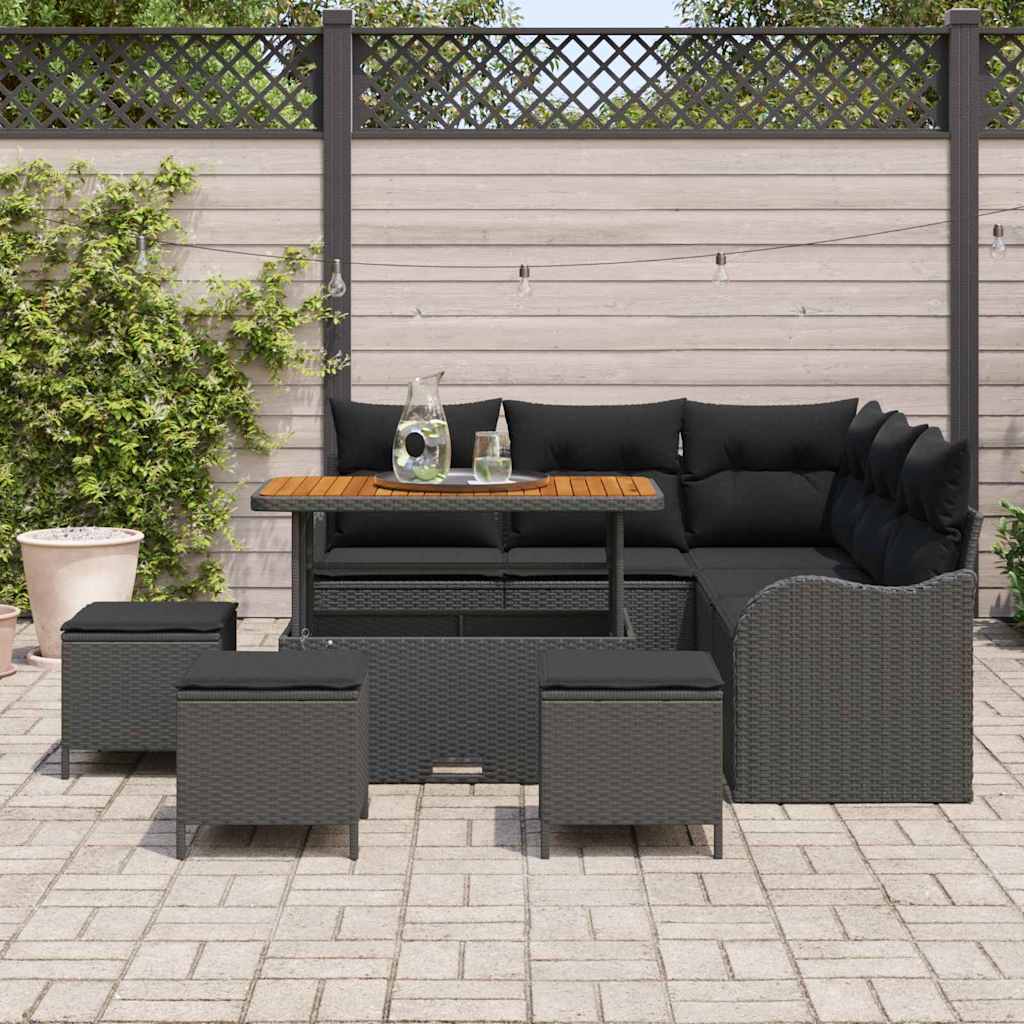 Conjunto de Sofá de Jardim 9 pcs Preto vime PE