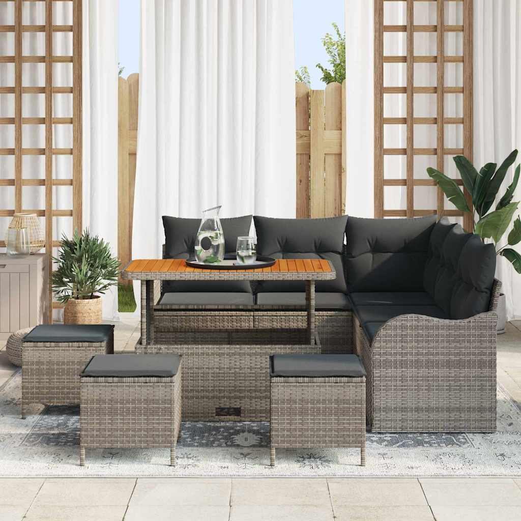 Conjunto de Sofá de Jardim 9 pcs Cinzeto vime PE