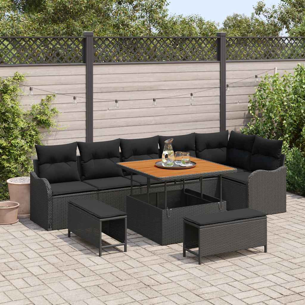 Conjunto de Sofá de Jardim 9 pcs Preto vime PE