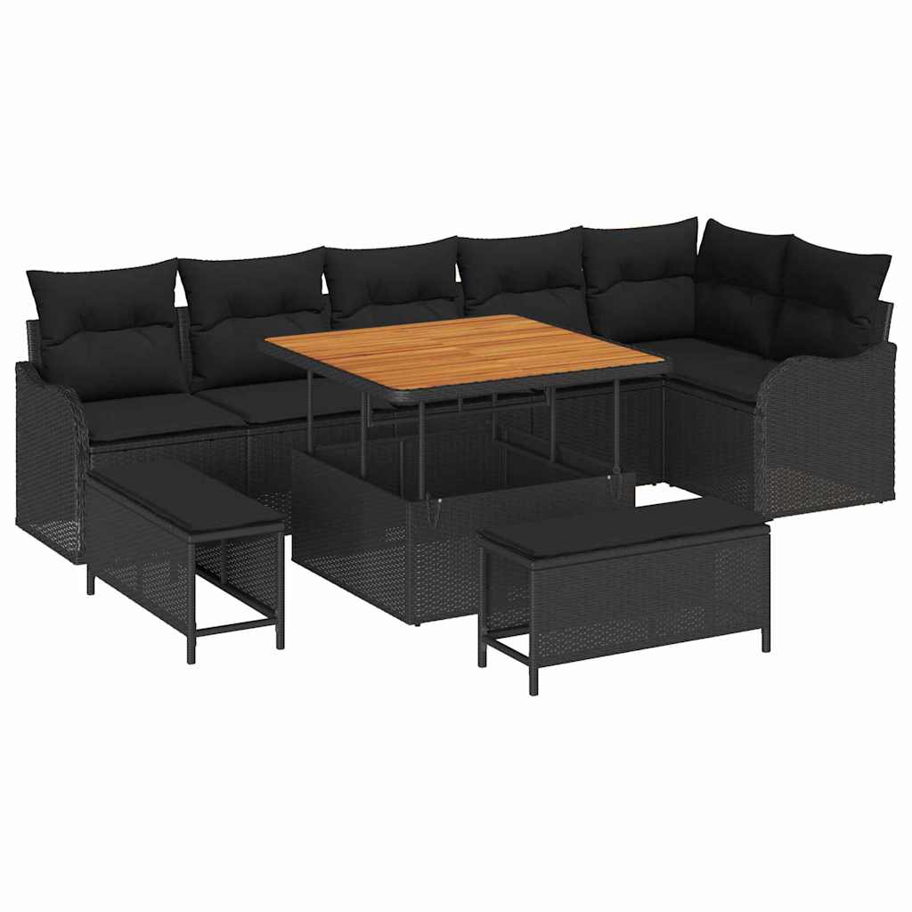 Conjunto de Sofá de Jardim 9 pcs Preto vime PE