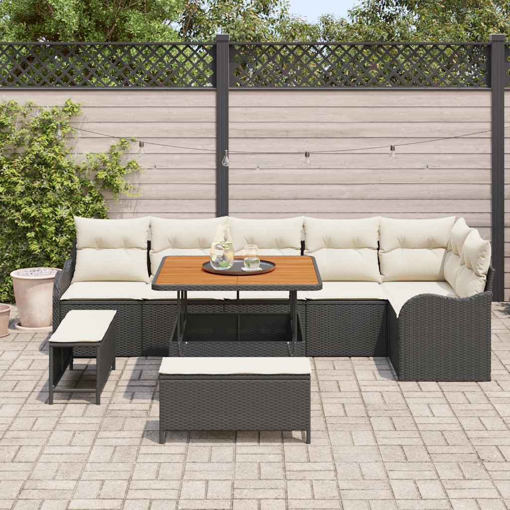 Conjunto de Sofá de Jardim 9 pcs Preto vime PE