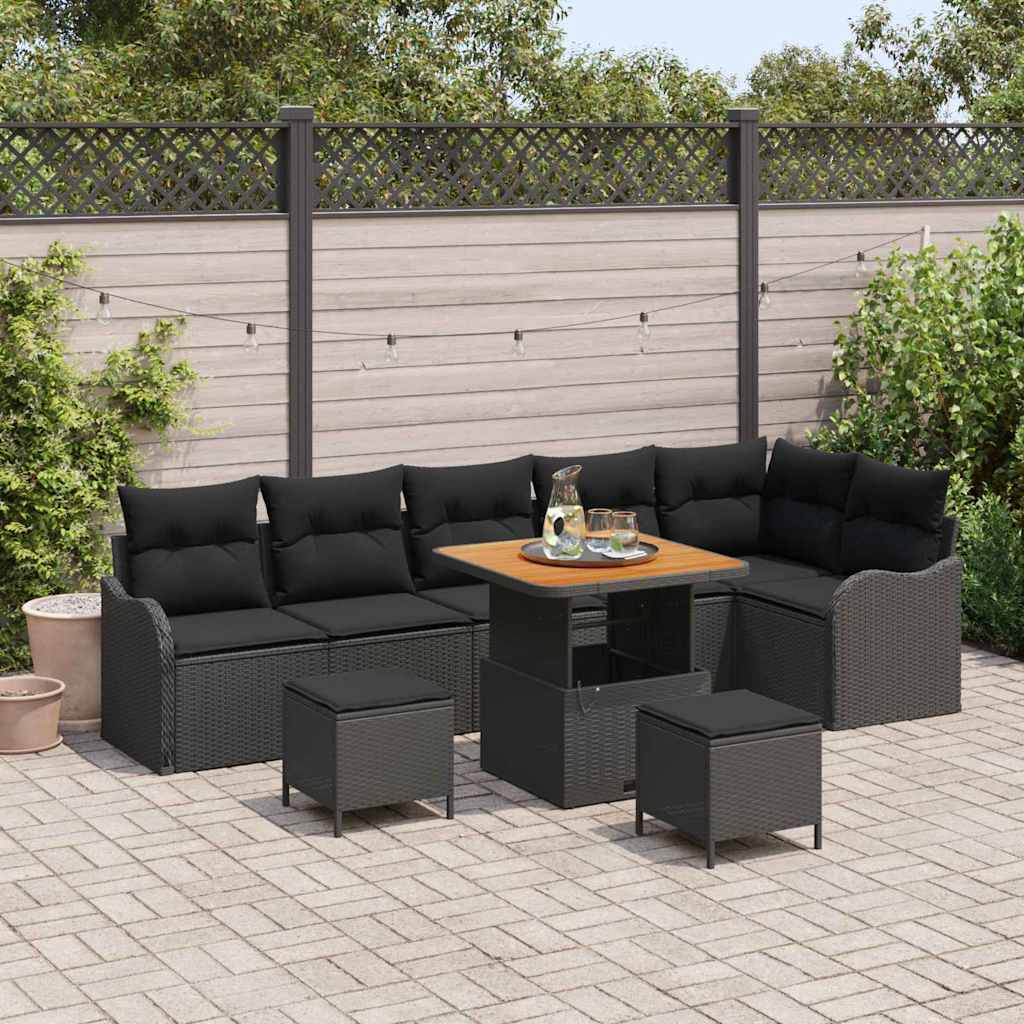 Conjunto de Sofá de Jardim 9 pcs Preto vime PE