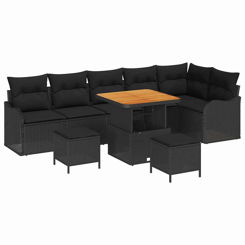 Conjunto de Sofá de Jardim 9 pcs Preto vime PE