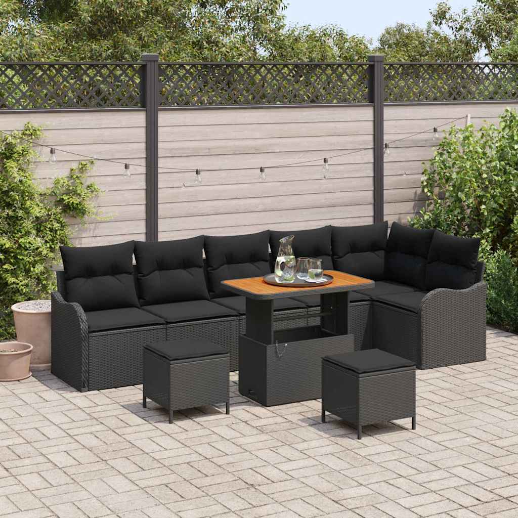 Conjunto de Sofá de Jardim 9 pcs Preto vime PE