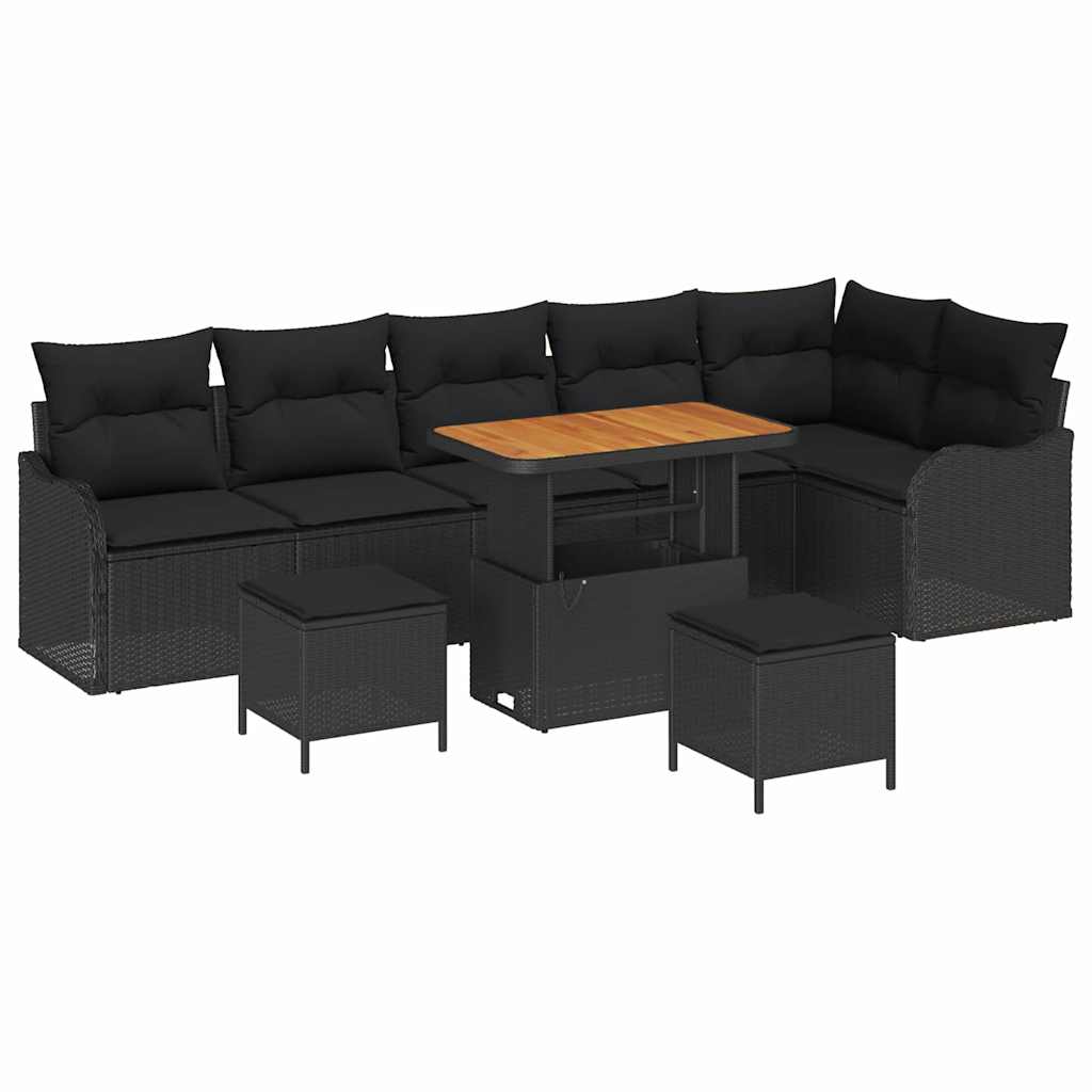 Conjunto de Sofá de Jardim 9 pcs Preto vime PE