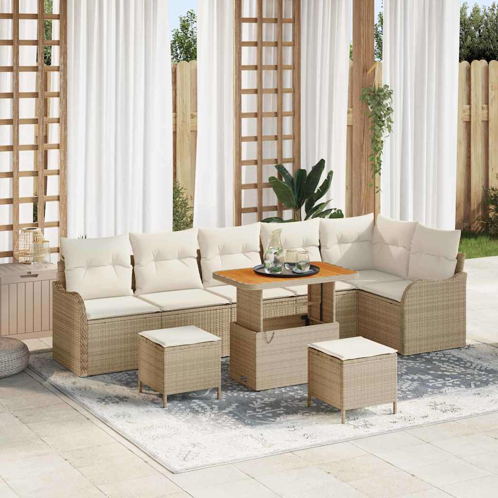 Conjunto de Sofá de Jardim 9 pcs Bege vime PE