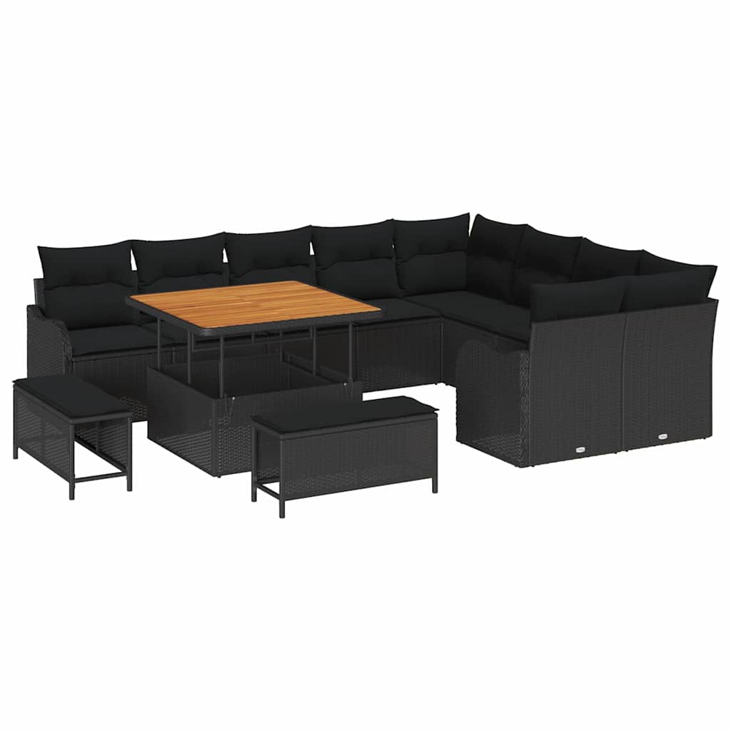 Conjunto de Sofá de Jardim 12 pcs Preto vime PE