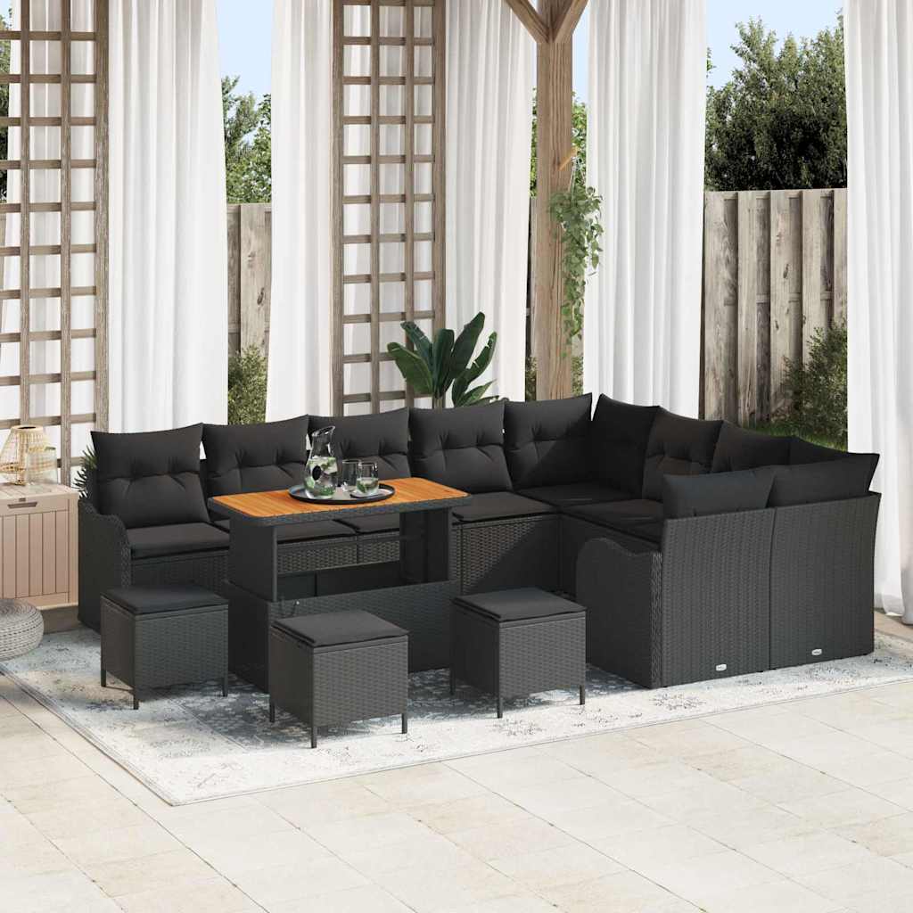 Conjunto de Sofá de Jardim 13 pcs Preto vime PE
