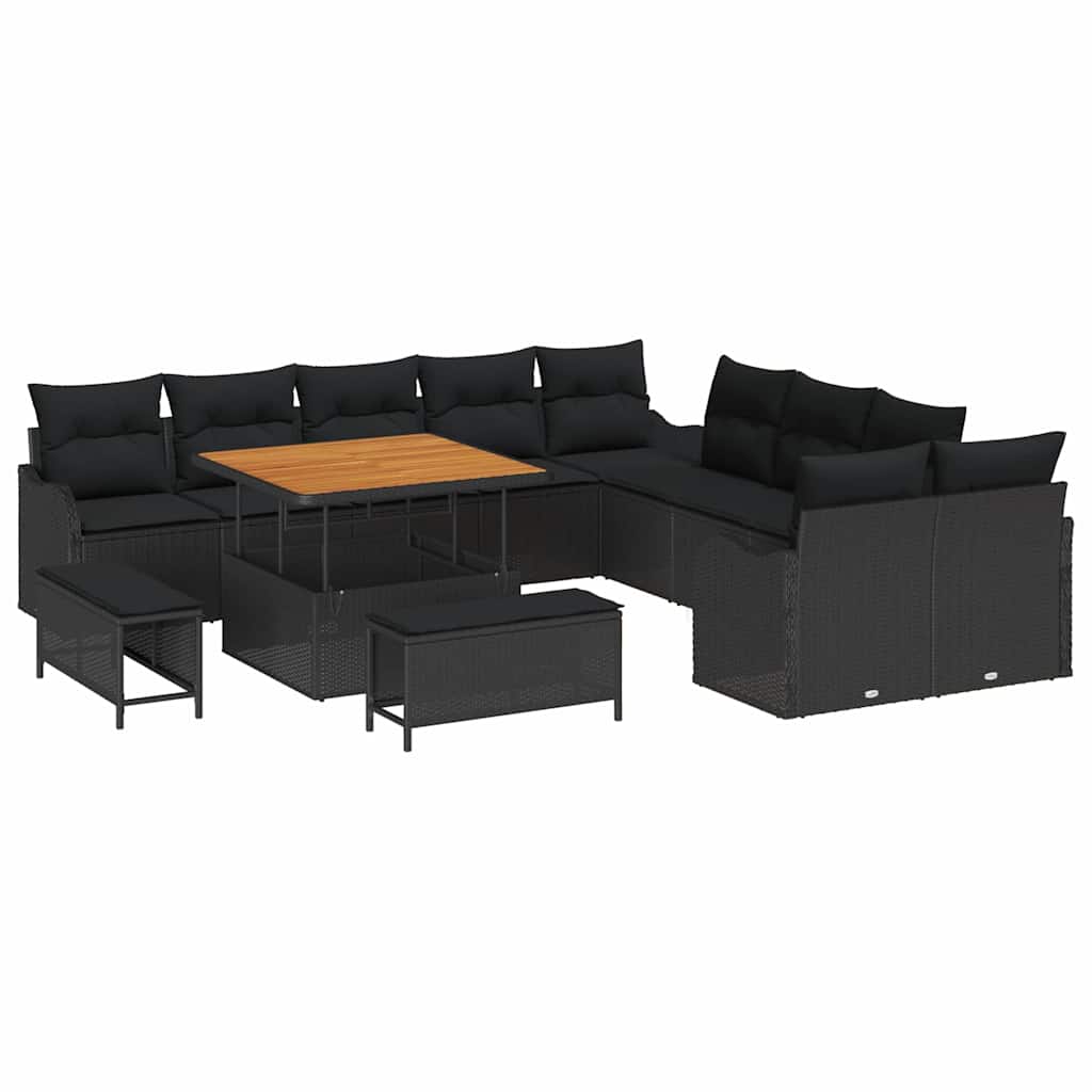 Conjunto de Sofá de Jardim 13 pcs Preto vime PE