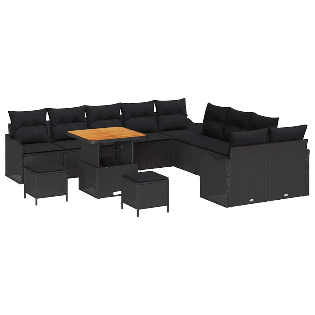 Conjunto de Sofá de Jardim 13 pcs Preto vime PE