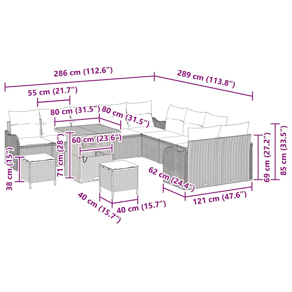 Conjunto de Sofá de Jardim 13 pcs Bege vime PE