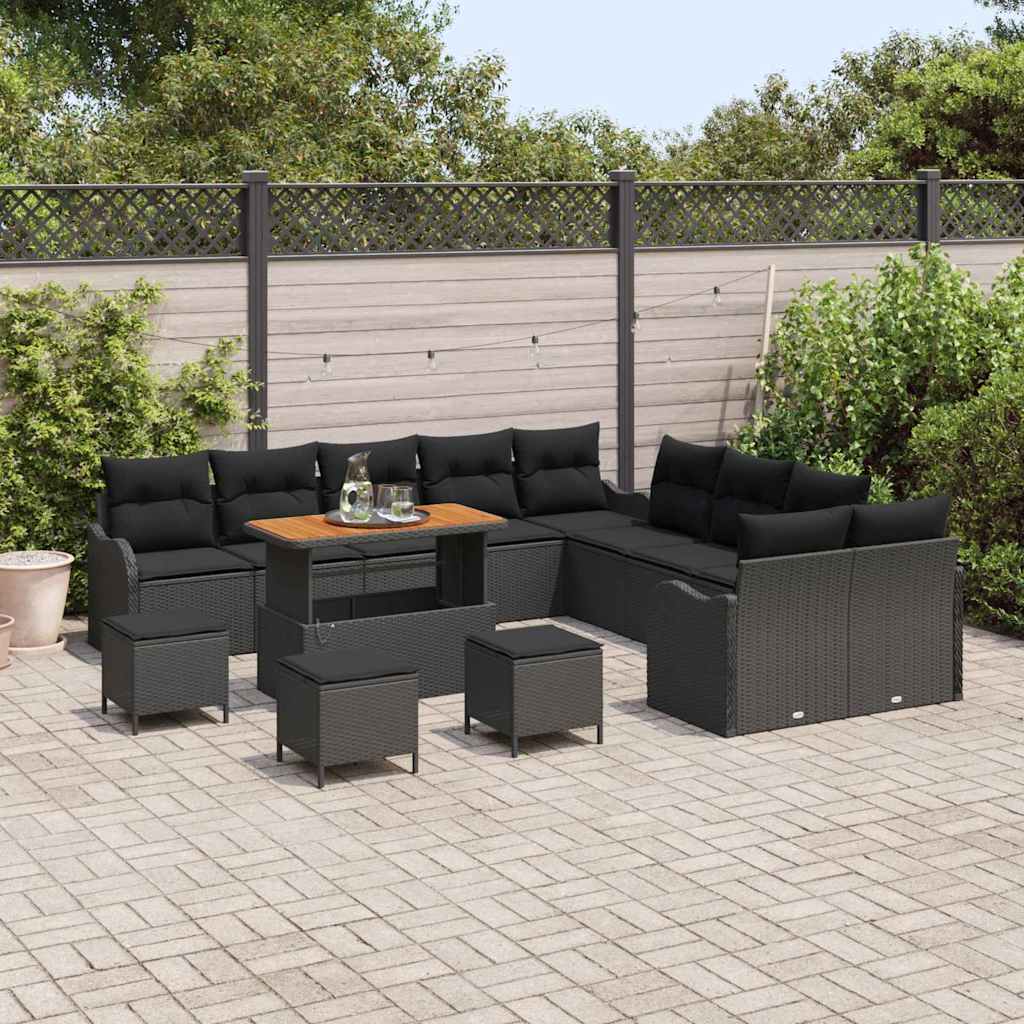 Conjunto de Sofá de Jardim 14 pcs Preto vime PE