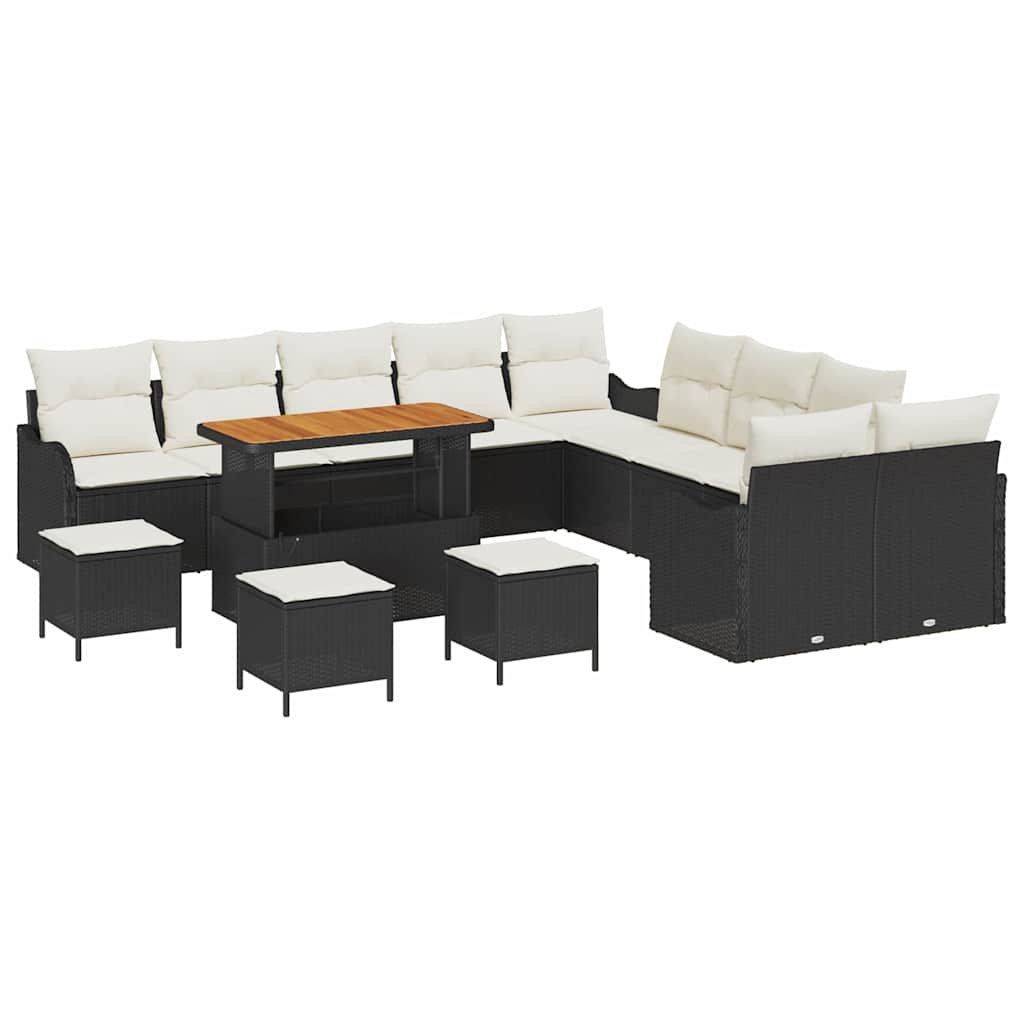Conjunto de Sofá de Jardim 14 pcs Preto vime PE