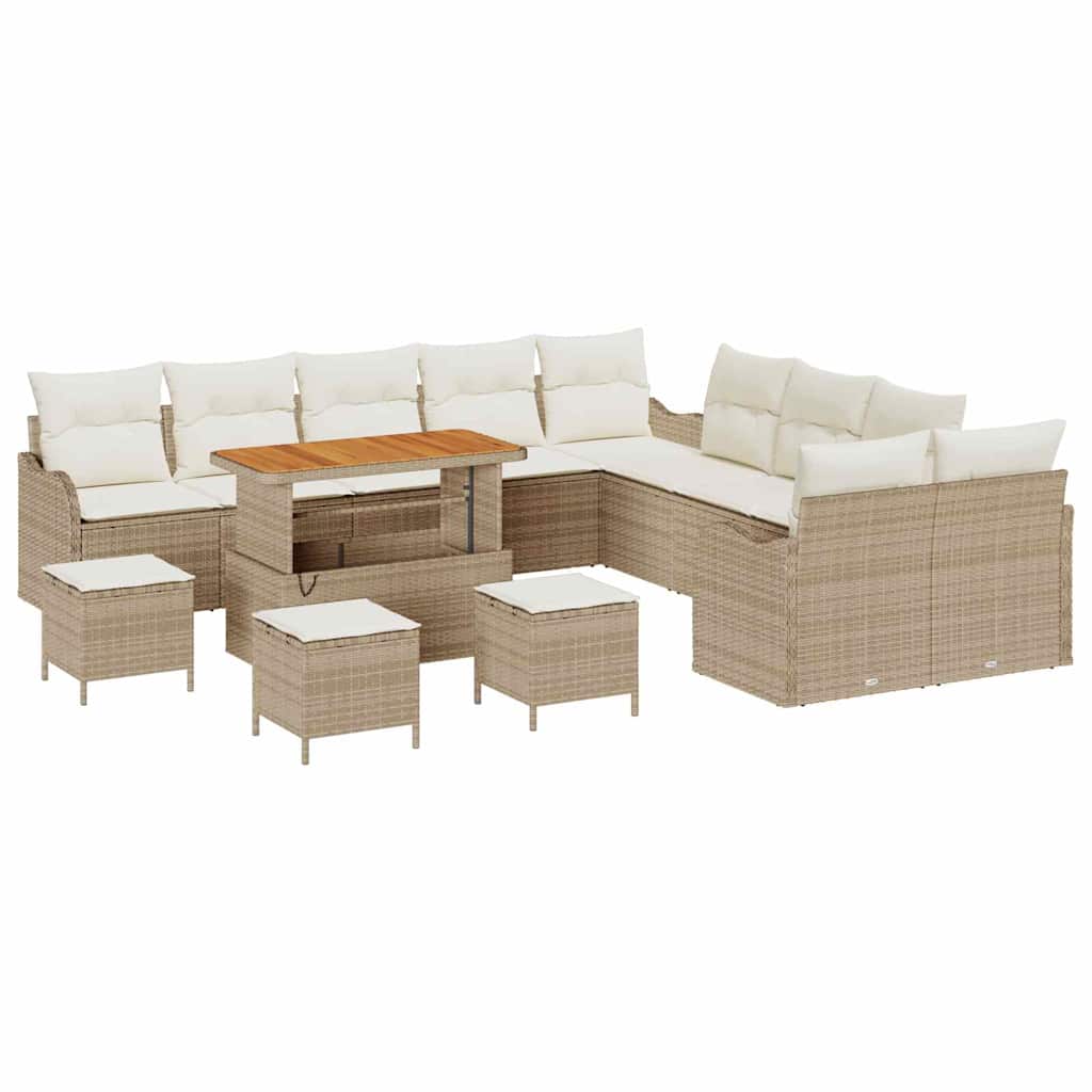 Conjunto de Sofá de Jardim 14 pcs Bege vime PE