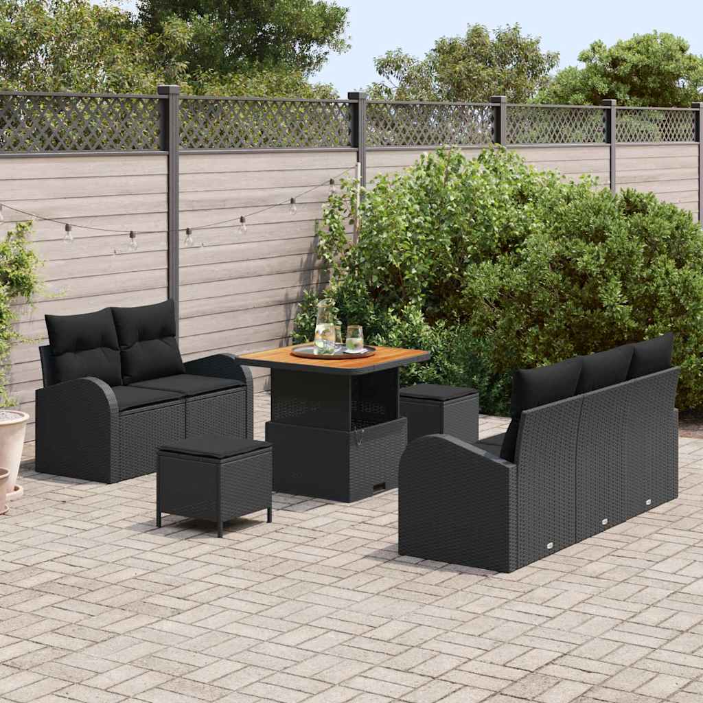 Conjunto de Sofá de Jardim 8 pcs Preto vime PE