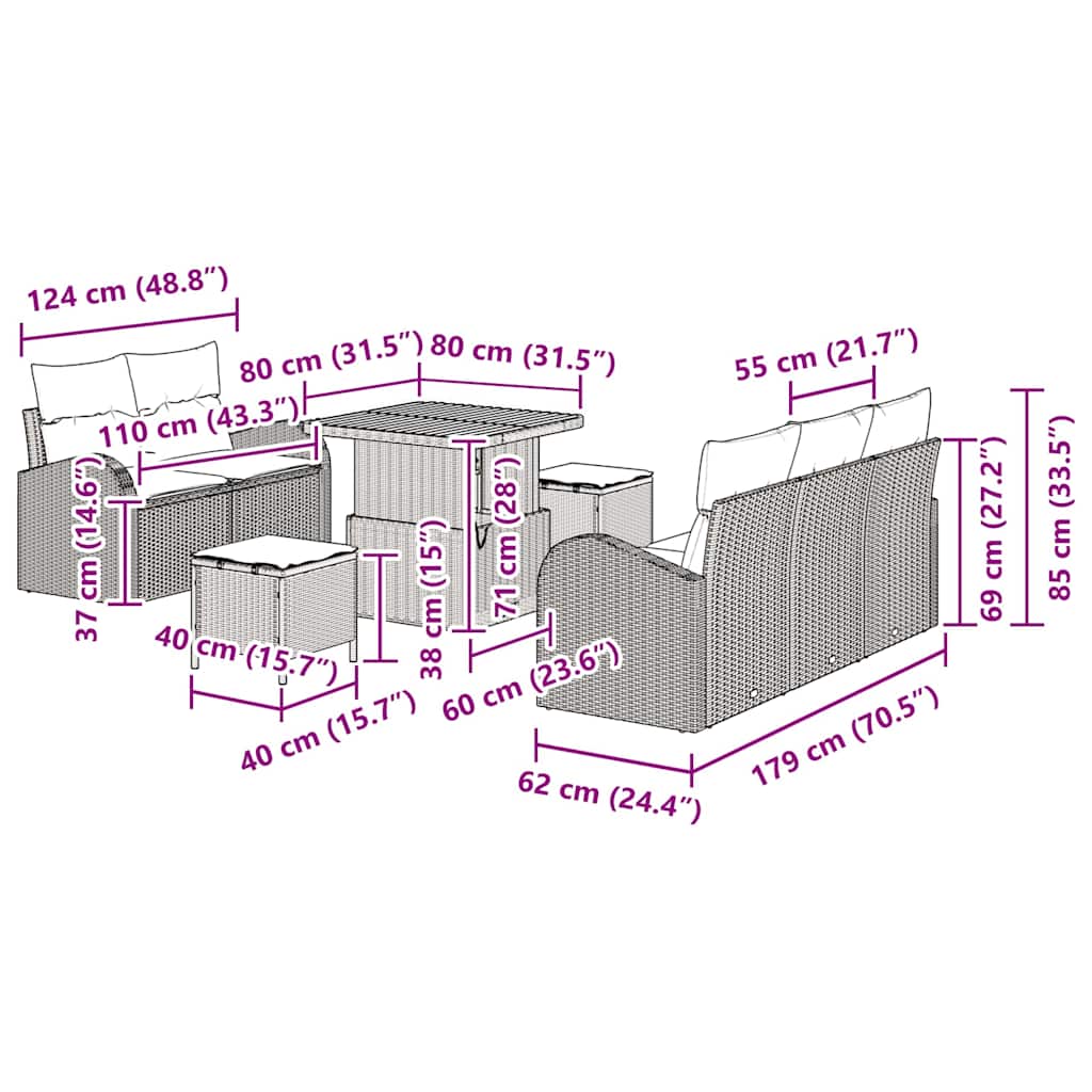 Conjunto de Sofá de Jardim 8 pcs Preto vime PE