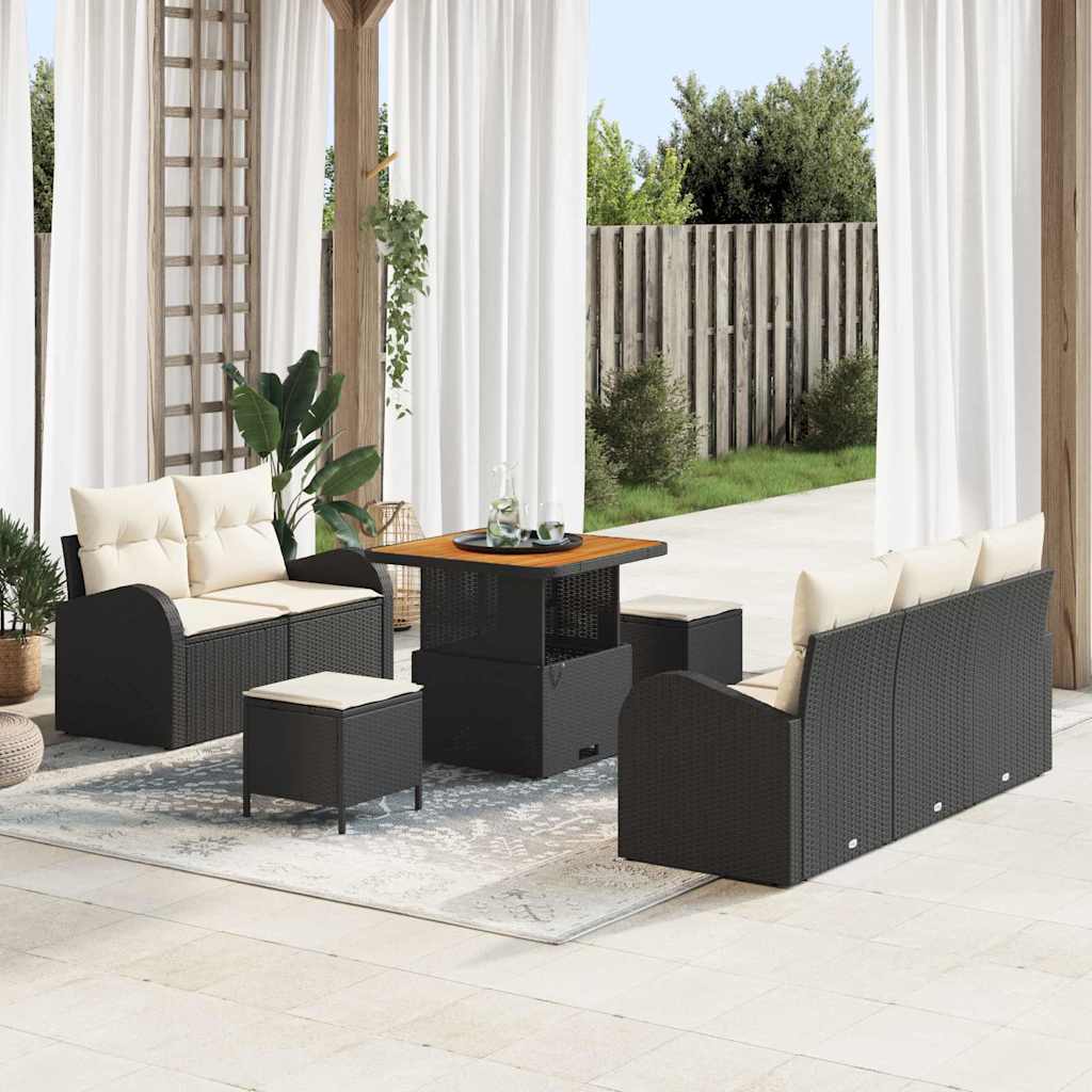 Conjunto de Sofá de Jardim 8 pcs Preto vime PE