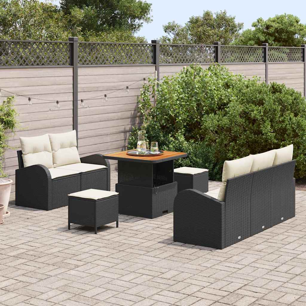 Conjunto de Sofá de Jardim 8 pcs Preto vime PE
