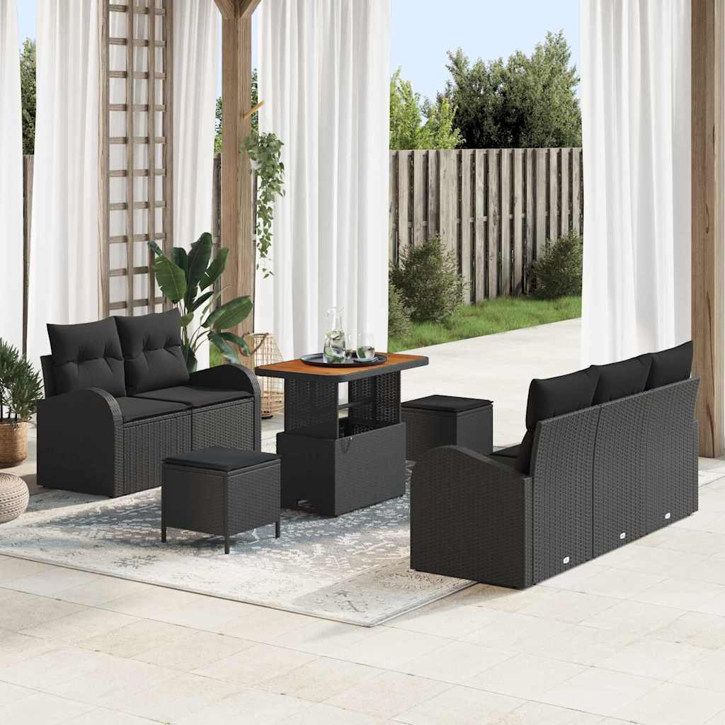 Conjunto de Sofá de Jardim 8 pcs Preto vime PE