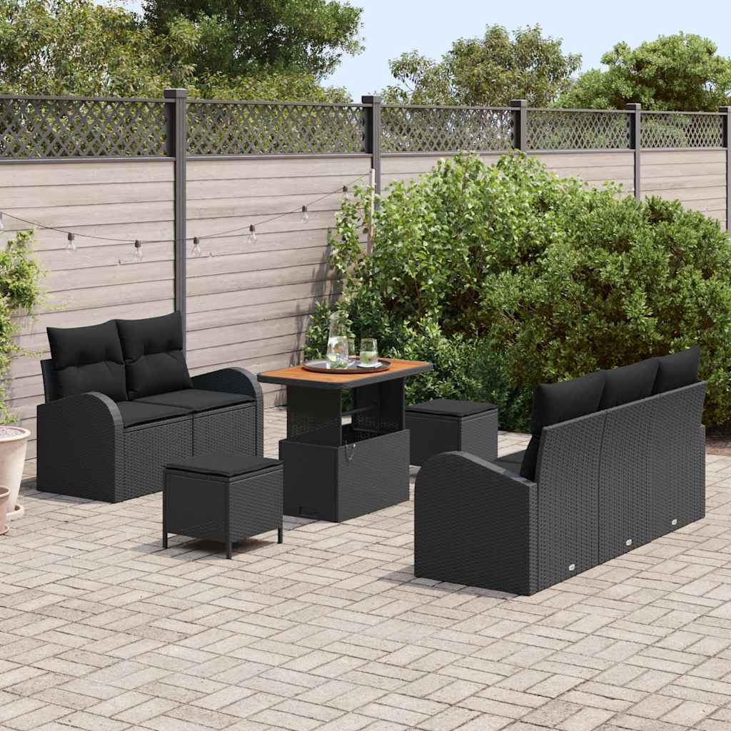 Conjunto de Sofá de Jardim 8 pcs Preto vime PE