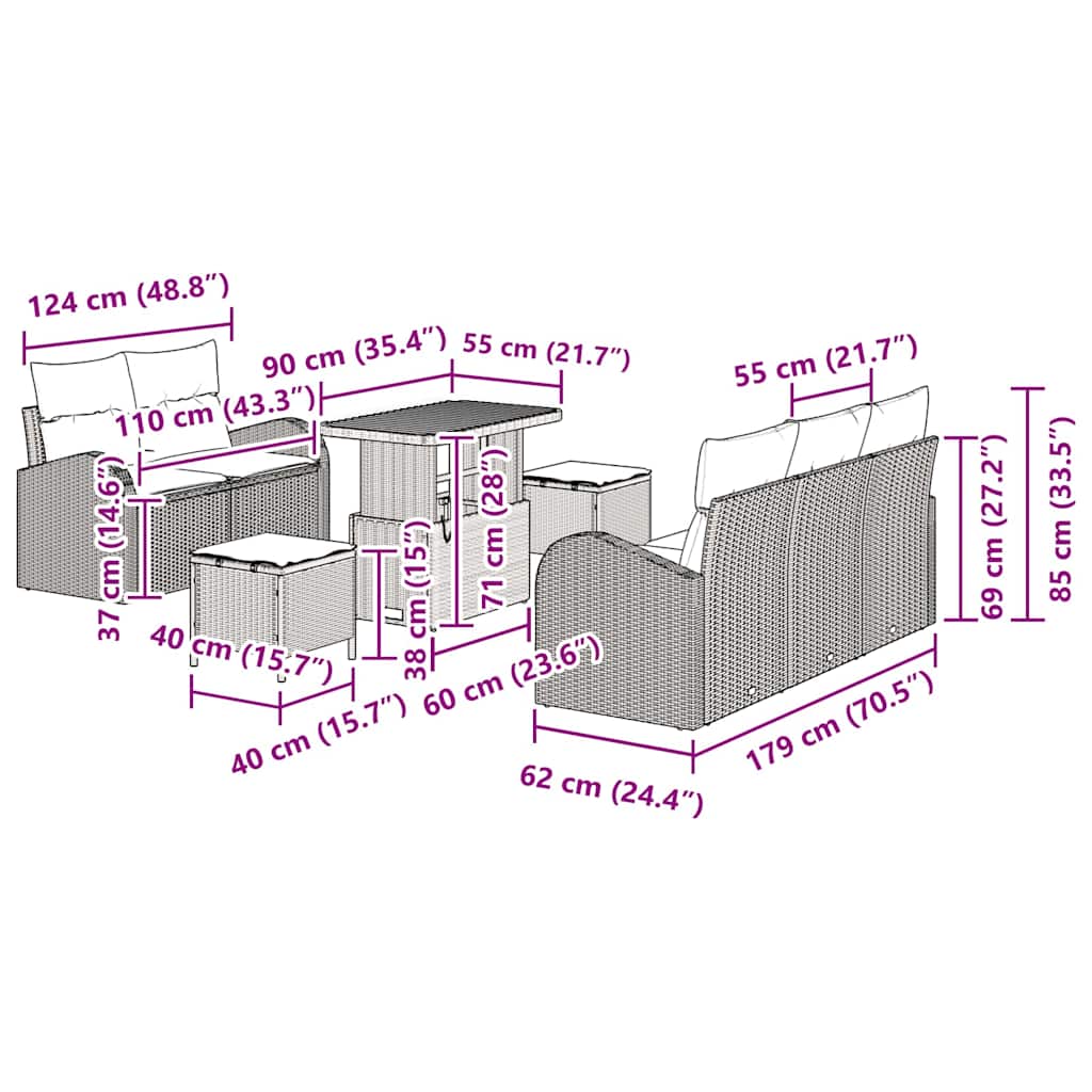 Conjunto de Sofá de Jardim 8 pcs Bege vime PE