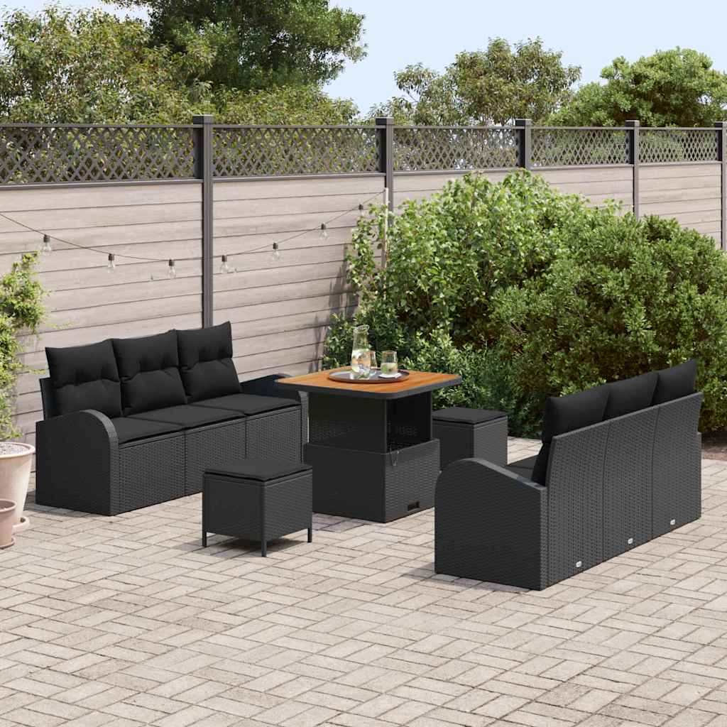 Conjunto de Sofá de Jardim 9 pcs Preto Rattan Sintético